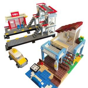 LEGO CREATOR Sea Side Beach House + Train Station INCOMPLETE AND GLUED